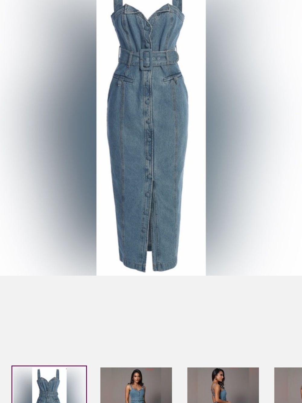 Denim Button-Front Midi JEAN DRESS with Belt - Light Blue - Picture 5 of 5